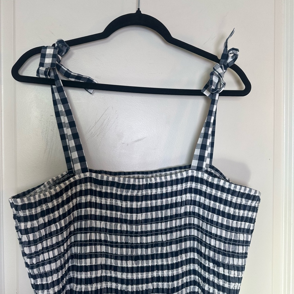 Amalli Talli Blue/White Gingham Check Cotton Smocked Front Maxi Tall Dress, XL - Picture 7 of 11